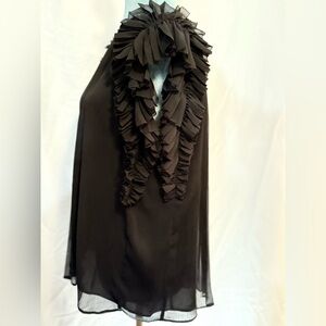 White House Black Market Black Pleated Ruffle-Sleeve Top – Size S – Style 801633